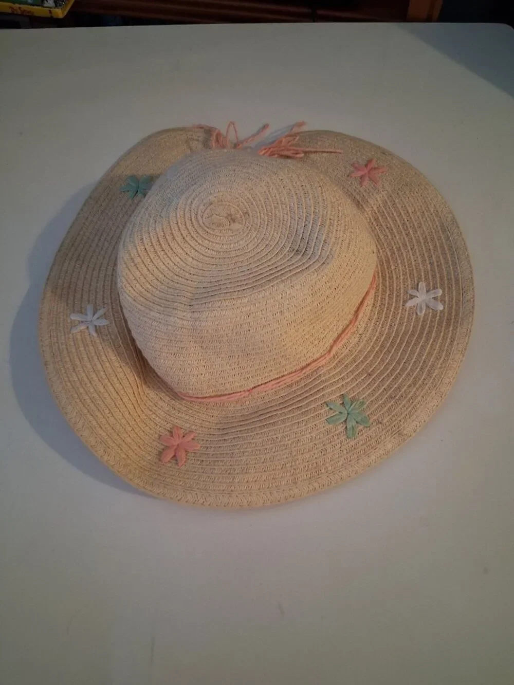 Embroidered Kids Wide Brimmed Straw Hat Summer Toddler Girls